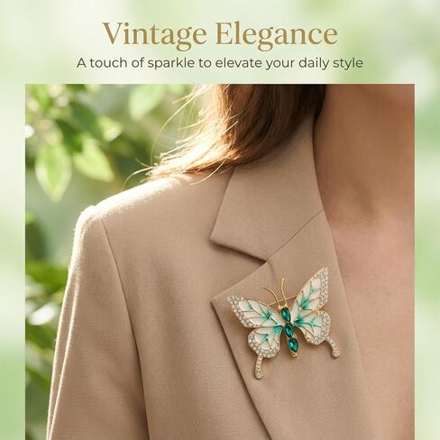 2Pcs Vintage Butterfly Brooch Rhinestone Butterfly Lapel Pins for Women | Emerald Insect Brooch, Crystal, Elegant, for Dress Accessories Jewelry Gift in Saudi Arabia