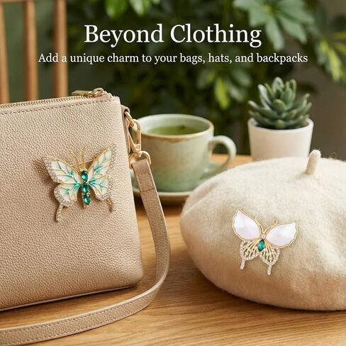 2Pcs Vintage Butterfly Brooch Rhinestone Butterfly Lapel Pins for Women | Emerald Insect Brooch, Crystal, Elegant, for Dress Accessories Jewelry Gift in Saudi Arabia