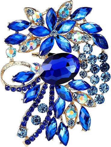 Big Flower Brooch Pin for Women,Fashion Large Flowers Statement Brooches Pins,Gold Tone Rhinestone Scarf Clip & Jacket Accessory Decoration,Elegant Wedding Flower Leaf Bouquet Brooch in Kuwait