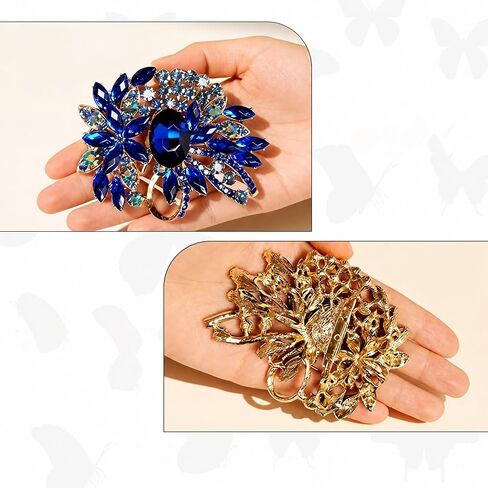 Big Flower Brooch Pin for Women,Fashion Large Flowers Statement Brooches Pins,Gold Tone Rhinestone Scarf Clip & Jacket Accessory Decoration,Elegant Wedding Flower Leaf Bouquet Brooch in Kuwait