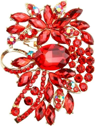 Big Flower Brooch Pin for Women,Fashion Large Flowers Statement Brooches Pins,Gold Tone Rhinestone Scarf Clip & Jacket Accessory Decoration,Elegant Wedding Flower Leaf Bouquet Brooch in Kuwait