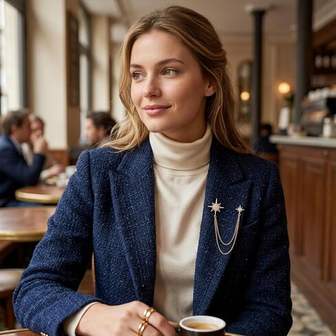 Silver Star Brooch, Star Pins Rhinestone Lapel Chain Suit Chain, Crystal Snowflake Tassel Lapel Pins, Hanging Tassel Chains Dainty Jewelry Decoration in Saudi Arabia