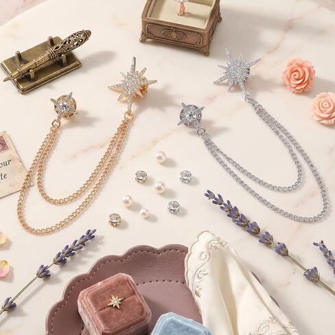 Silver Star Brooch, Star Pins Rhinestone Lapel Chain Suit Chain, Crystal Snowflake Tassel Lapel Pins, Hanging Tassel Chains Dainty Jewelry Decoration in Saudi Arabia