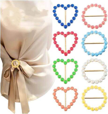 8 Pieces Scarf Ring Clips Waist Buckle Clip T-Shirt Tie Pin for Women Bling Rhinestone Shirt Ties Pin for Women Fashion Metal Circle Buckle for Cloth in Saudi Arabia