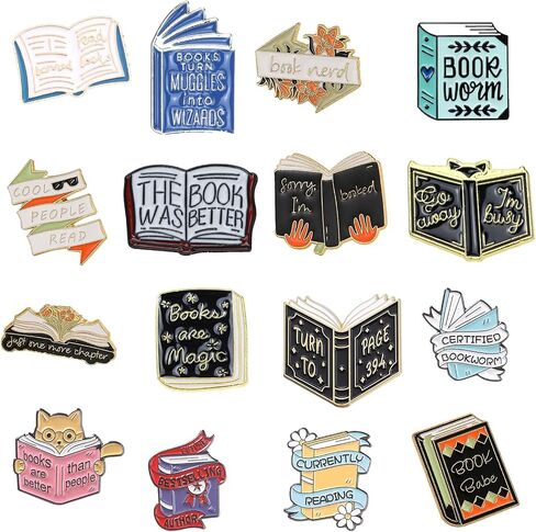 16 PCS Book Enamel Cartoon Pins Book Badges Books Brooches for Clothing Backpacks Jackets Hat Decoration Lapel Pins for Literary Teacher Student Readers Book Lovers Gifts in Saudi Arabia