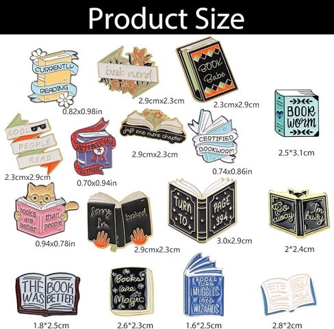 16 PCS Book Enamel Cartoon Pins Book Badges Books Brooches for Clothing Backpacks Jackets Hat Decoration Lapel Pins for Literary Teacher Student Readers Book Lovers Gifts in Saudi Arabia