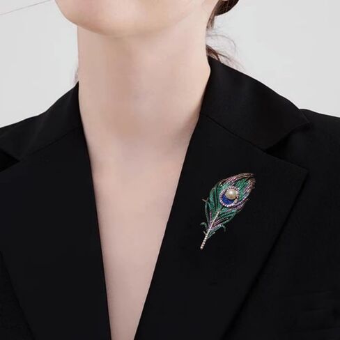 Peacock Feather Brooch for Men Women, Crystal Rhinestone Lapel Pin Enamel Vintage Bird Jewelry for Suit Jacket Coat Birthday in Kuwait
