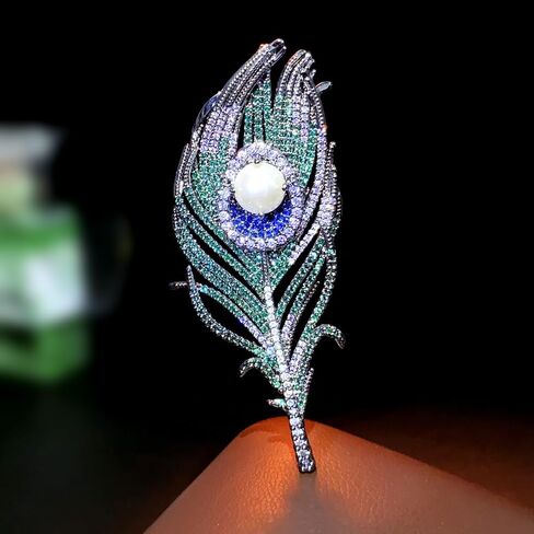 Peacock Feather Brooch for Men Women, Crystal Rhinestone Lapel Pin Enamel Vintage Bird Jewelry for Suit Jacket Coat Birthday in Kuwait