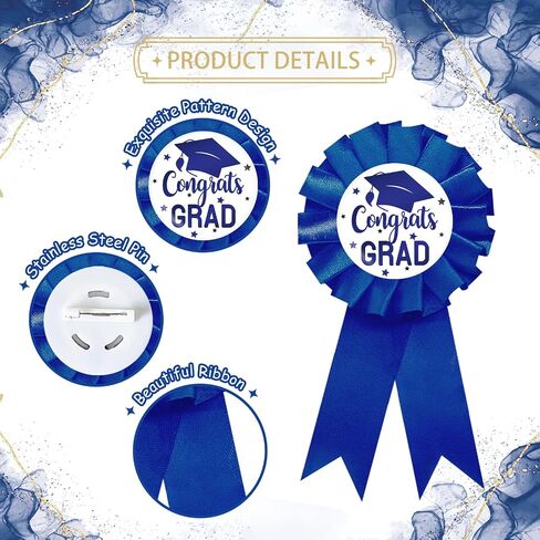 Blue Congrats Grad Tinplate Badge Pin, Graduation Brooch Pin, Class of 2026 Button Pin for Women Men, Blue Rosette High School College Grad Party Favors in Kuwait