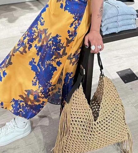 مجموعة 2 في 1 حقيبة يد نسائية مجوفة هامشية حقيبة كتف منسوجة من الكروشيه حقيبة كتف كبيرة متماسكة محفظة هوبو للسفر الصيف والشاطئ حقيبة بوهو in Kuwait