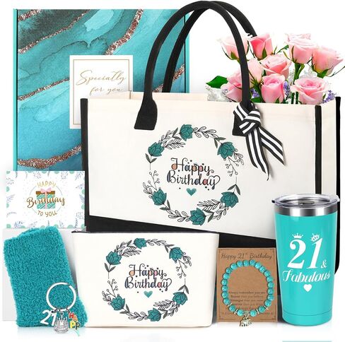 MACEVIA 40th Birthday Gifts for Women 40 Year Old Birthday Box for Women | 9pcs Unique Turning 40 Gift with Tumbler Fashion Canvas Tote Bag for Her Mom Sister Friend Wife Coworker in Saudi Arabia