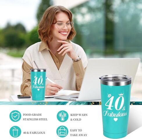MACEVIA 40th Birthday Gifts for Women 40 Year Old Birthday Box for Women | 9pcs Unique Turning 40 Gift with Tumbler Fashion Canvas Tote Bag for Her Mom Sister Friend Wife Coworker in Saudi Arabia