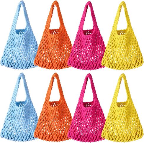 8 Pcs 7.87'' Beach Bachelorette Gift Bags Cotton Rope Totes with Handle Colorful Crochet Bag Boho Gift Tote for Bridesmaid, Wedding, Party in Saudi Arabia
