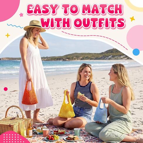 8 Pcs 7.87'' Beach Bachelorette Gift Bags Cotton Rope Totes with Handle Colorful Crochet Bag Boho Gift Tote for Bridesmaid, Wedding, Party in Saudi Arabia