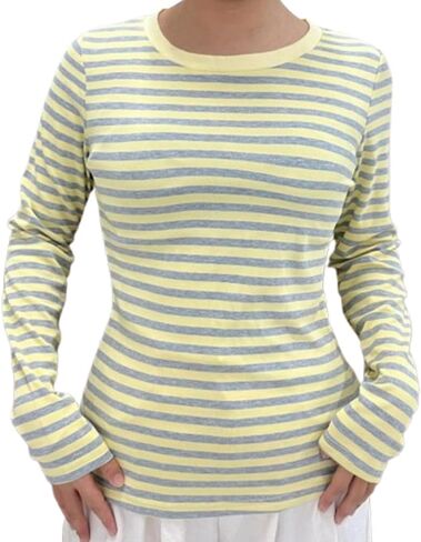 Womens Y2K Striped Long Sleeve Tops Vintage Crew Neck Harajuku Blouses Top Retro Tees Shirt Top Fall Winter Clothes in Saudi Arabia