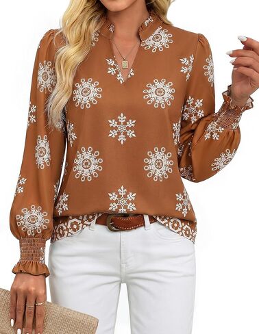 GRACE KARIN Womens Floral Long Sleeve Tops 2026 Summer V Neck Chiffon Blouses Dressy Casual Print Work Shirts Boho Clothes in Kuwait