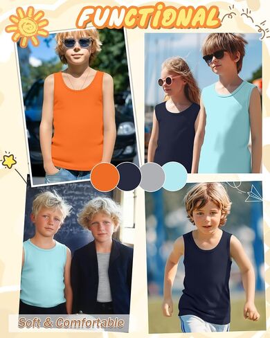 4 Pack Boys Tank Top Athletic Summer Undershirt Round Neck Workout Sleeveless Shirt Kid Casual Basic Tee Size 3-16 in Saudi Arabia