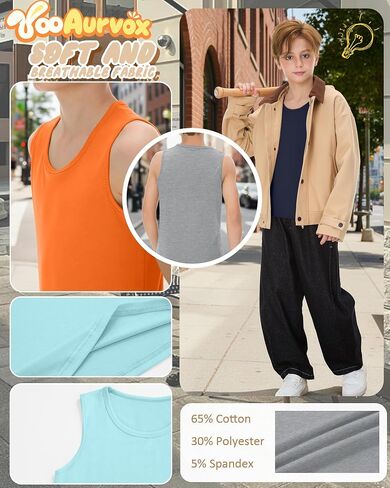 4 Pack Boys Tank Top Athletic Summer Undershirt Round Neck Workout Sleeveless Shirt Kid Casual Basic Tee Size 3-16 in Saudi Arabia