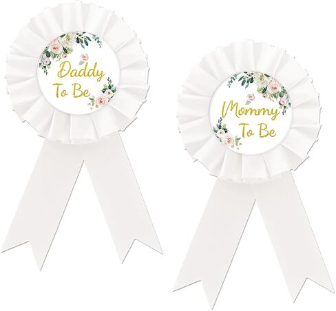 Mom To Be Tinplate Badge Pin, White Rosette Greenery Daddy To Be Button Pin, Flower Baby Shower Button Pin for New Parents, Best Mom Brooch Buttons for Gender Reveal/Welcome Baby Party to Wear in Kuwait