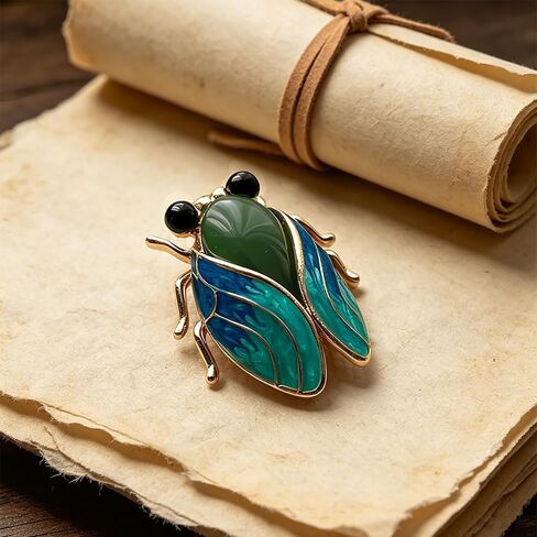 Jade Cicada Brooch Pin, Enamel Alloy Chinese Style Lapel Accessory, Vintage Hanfu Cheongsam Brooch, Elegant Cicada Jewelry, Decorative Scarf Clip Badge for Women Gift in Kuwait