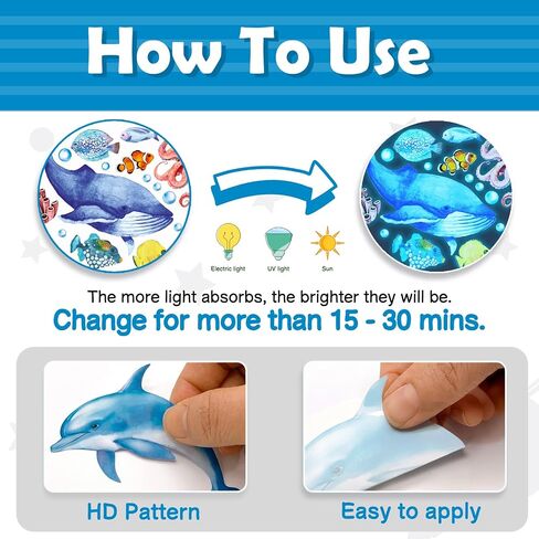 ملصقات حائط متوهجة في الظلام لحيوانات المحيط - دولفين، الحوت، قنديل البحر والشعاب المرجانية، ملصقات جدارية متوهجة للحياة البحرية لغرفة نوم الأطفال، ديكور غرفة اللعب (GDS4-8097) in Kuwait