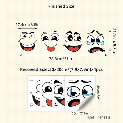 4Pcs/Set Alien Funny Expression Stickers, Self-Adhesive Vinyl Semi-Matte Square Stickers with Glitter, Removable for Home Decor, Trash Can, Fridge, Toilet & Wall in Kuwait