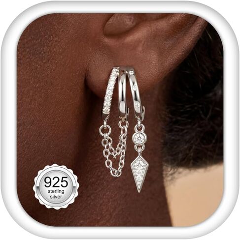 LOLIAS 925 Sterling Silver Posts Triple Huggie Stud Earrings for Women-Trendy 14K Gold Plated Drop Dangle Earrings-Hypoallergenic Statement Illusion Earring Fashion Jewelry Gifts in Kuwait