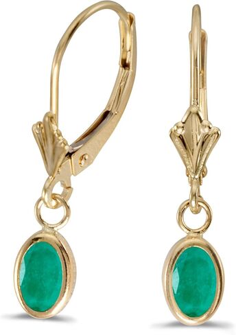 14k Yellow Gold Oval Emerald Bezel Lever-back Earrings in Saudi Arabia