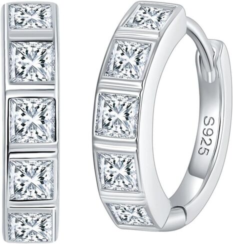 Moissanite Huggie Earrings for Women Men, 925 Sterling Silver Small Hoop Earrings, 18K White Gold Plated, 1.0 CT VVS1 Princess Cut, 13.8mm Dia in Saudi Arabia