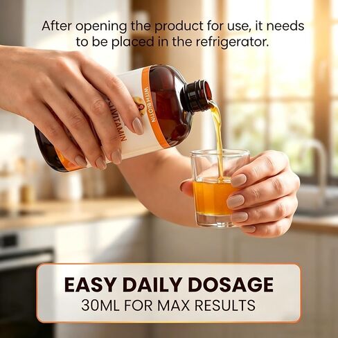 Liquid Multivitamin + Hair Growth | Biotin 10000mcg | Support Healthy Skin,Promote Thicker,Fuller Hair,Reduce Wrinkles & Fine Lines | uitable for Women & Men, Ages 18+ | 15.22 Fl Oz (Peach Mango) in Kuwait