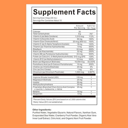 Liquid Multivitamin + Hair Growth | Biotin 10000mcg | Support Healthy Skin,Promote Thicker,Fuller Hair,Reduce Wrinkles & Fine Lines | uitable for Women & Men, Ages 18+ | 15.22 Fl Oz (Peach Mango) in Kuwait