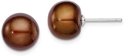 925 الفضة الاسترليني 10-11mm براون المياه العذبة مثقف زر اللؤلؤ القرط in Kuwait