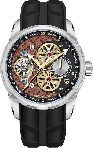 Pagani Design Men's Automatic Mechanical Watch Skeleton Dial Sport Watch with Fluorine Rubber Strap, Synthetic Sapphire Glass, Luxury Automatic Wristwatch for Men,Automatic Calendar in Saudi Arabia