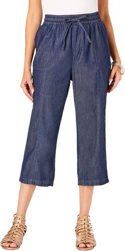 Roaman's Women's Plus Size Chambray Wide Leg Capri Pant in Saudi Arabia