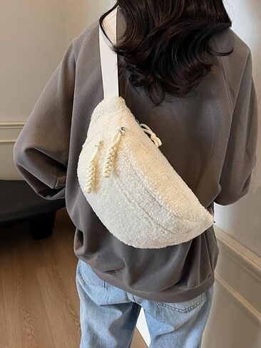 MAICOSY Sherpa Crossbody Bag with Adjustable Strap, Beige in Saudi Arabia