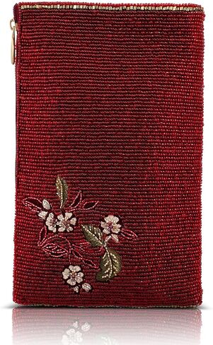 حقيبة هاتف Mary Frances Eastern Bloom حول الجسم - حزام سلسلة قابل للإزالة، سحاب للإغلاق، تصميم مطرز بالزهور، محفظة حمراء جريئة in Kuwait