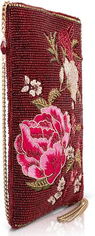 حقيبة هاتف Mary Frances Eastern Bloom حول الجسم - حزام سلسلة قابل للإزالة، سحاب للإغلاق، تصميم مطرز بالزهور، محفظة حمراء جريئة in Kuwait
