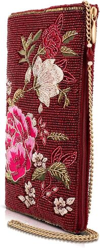 حقيبة هاتف Mary Frances Eastern Bloom حول الجسم - حزام سلسلة قابل للإزالة، سحاب للإغلاق، تصميم مطرز بالزهور، محفظة حمراء جريئة in Kuwait