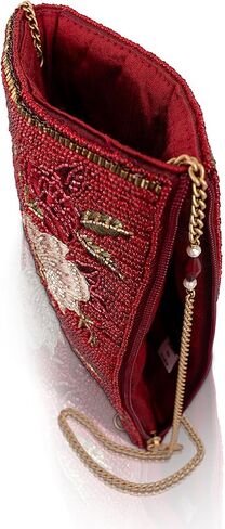 حقيبة هاتف Mary Frances Eastern Bloom حول الجسم - حزام سلسلة قابل للإزالة، سحاب للإغلاق، تصميم مطرز بالزهور، محفظة حمراء جريئة in Kuwait