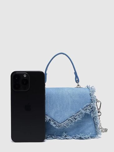 Frayed Denim Mini Top Handle Crossbody Bag For Women Stylish Faux Leather Chain Shoulder Purse For Evening Events Errands & Trendy Outfits (Denim Blue) in Kuwait