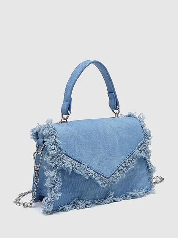 Frayed Denim Mini Top Handle Crossbody Bag For Women Stylish Faux Leather Chain Shoulder Purse For Evening Events Errands & Trendy Outfits (Denim Blue) in Kuwait