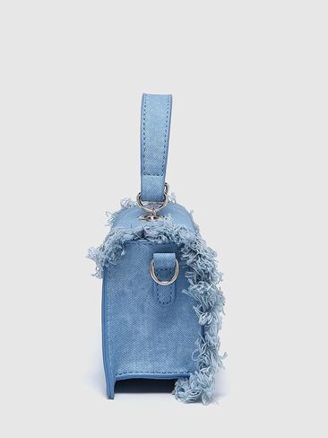 Frayed Denim Mini Top Handle Crossbody Bag For Women Stylish Faux Leather Chain Shoulder Purse For Evening Events Errands & Trendy Outfits (Denim Blue) in Kuwait