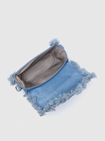 Frayed Denim Mini Top Handle Crossbody Bag For Women Stylish Faux Leather Chain Shoulder Purse For Evening Events Errands & Trendy Outfits (Denim Blue) in Kuwait