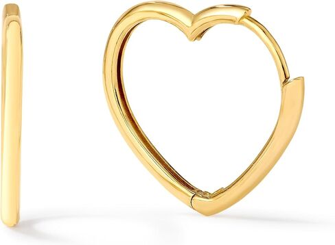 14K Yellow Gold Offset Heart Shaped Huggie Hoop Earrings – Crafted in Real 14K Gold -5/8 inches in Saudi Arabia