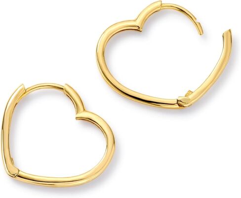 14K Yellow Gold Offset Heart Shaped Huggie Hoop Earrings – Crafted in Real 14K Gold -5/8 inches in Saudi Arabia