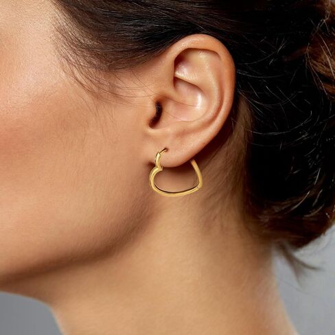 14K Yellow Gold Offset Heart Shaped Huggie Hoop Earrings – Crafted in Real 14K Gold -5/8 inches in Saudi Arabia