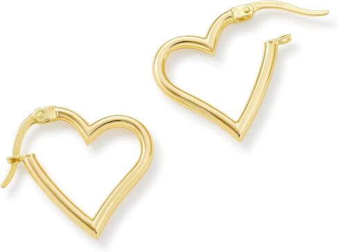 14K Yellow Gold Offset Heart Shaped Huggie Hoop Earrings – Crafted in Real 14K Gold -5/8 inches in Saudi Arabia