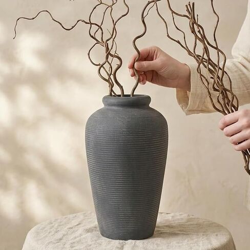 Ceramic Flower Vase,11 Inch Tall Modern Rustic Farmhouse Vases Home Decor,Handmade Pottery Vase Decorations for Living Room,Large Terracotta Floral Vases for Bedroom Table Fireplace Kitchen-White in Saudi Arabia