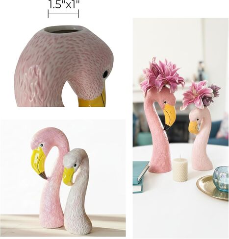 Ceramic Flamingo Vase Medium 10.5" Light Pastel Pink - Glossy Tropical Accent Piece for Flowers, Unique Home Decor, Maximalist Florida Decor in Saudi Arabia
