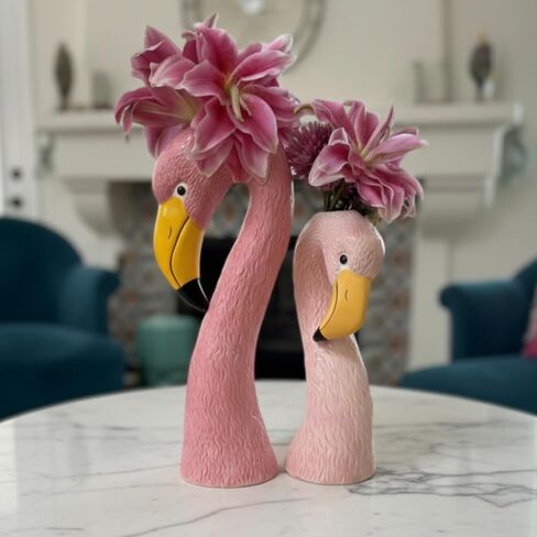 Ceramic Flamingo Vase Medium 10.5" Light Pastel Pink - Glossy Tropical Accent Piece for Flowers, Unique Home Decor, Maximalist Florida Decor in Saudi Arabia